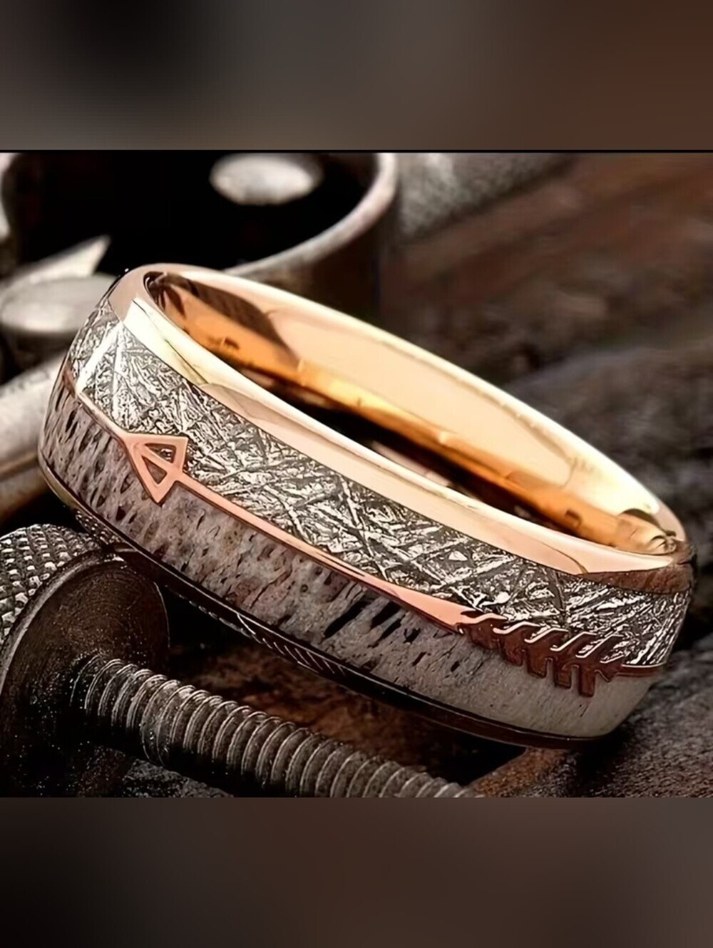 NEW ROSE GOLD UNISEX STAINLESS STEEL ARROW RING